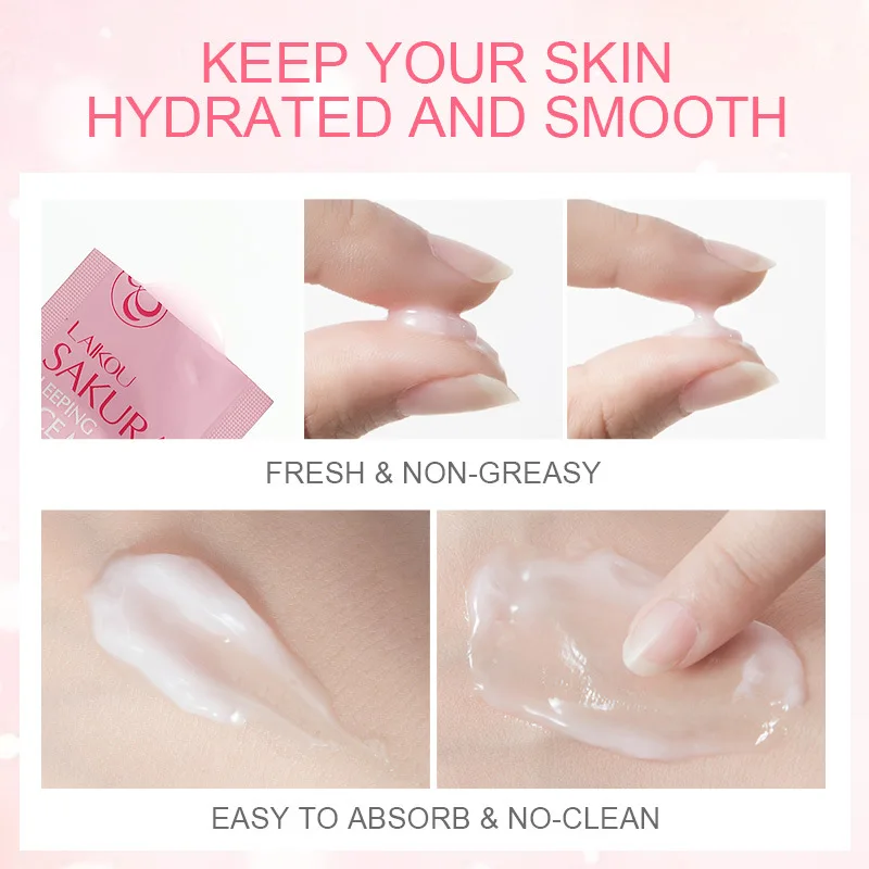 100 pcs LAIKOU Moisturizing Sleeping Mask Sakura Snail Seaweed Centella Face Mask Tendering & Nourishing Oil-control Skin Care - Image 5