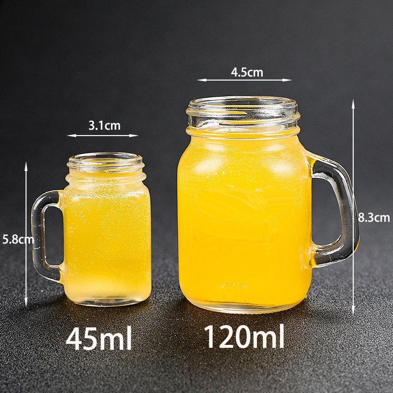 4 PCS Mini Mason Jar Mug Glass Shot Glass Set with Glass Handles, Whiskey Drinking Glasses/cups - Image 3