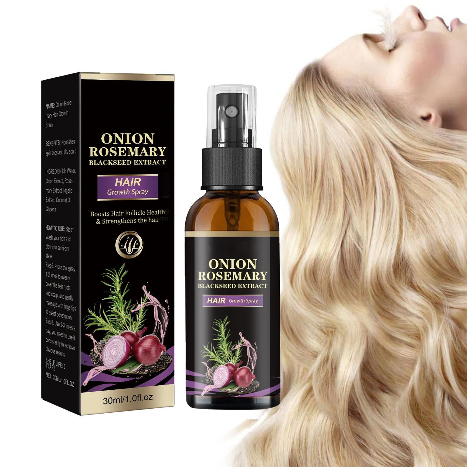 30ml Hair Growth Spray Onion Rosemary Dense Hair Spray Rosemary Essential Oil Hair Nourishing Essential Oil Anti Hair Loss Spray - Image 3