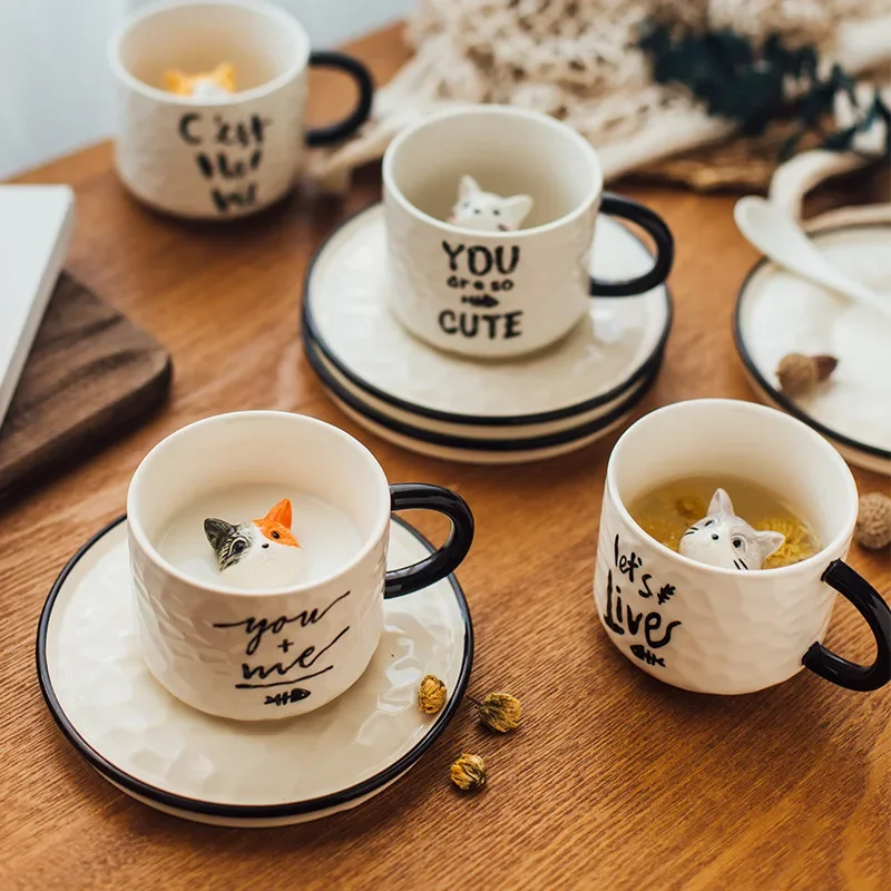 Cute kitten Ceramic cat Claw Cup Cup Bottom Animal Water cup cat cup coffee three-dimensional cup - Image 2