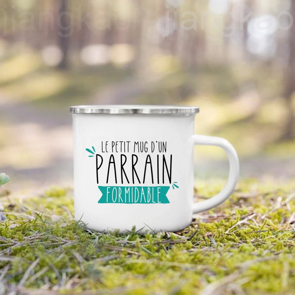 French Marraine Parrain Print Enamel Coffee Mug Drinks Milk Cup Camping Mugs Best Birthday Holiday Gift for Godmother Godfather - Image 3