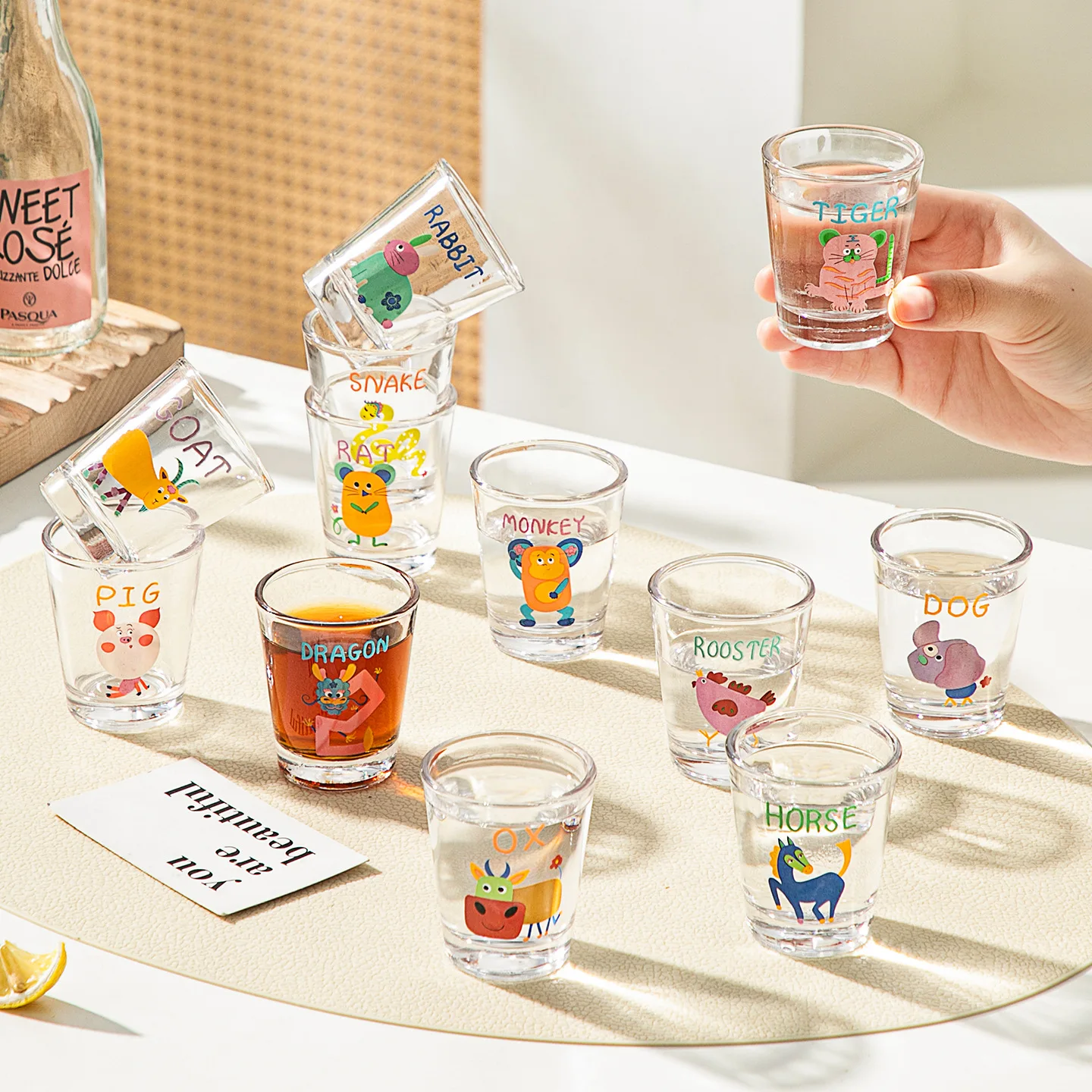 12Pcs Cups Set Gift Box Cartoon Burnt Wine Glass Household 50ml Small Wine Glass 12 Zodiac Wine One Cup Mini Sake Cup - Image 2