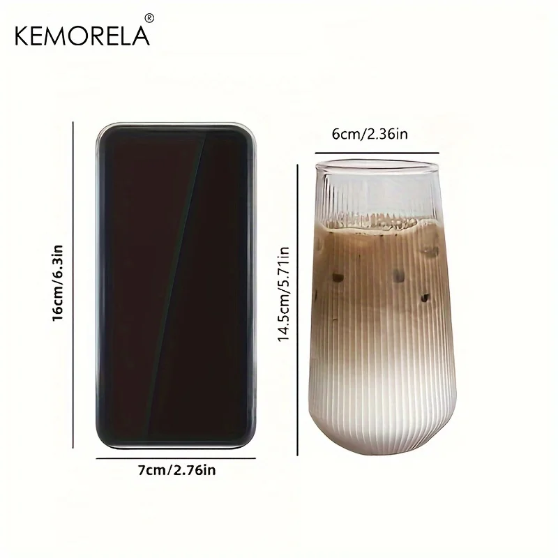 KEMORELA 1/2PCS Vertical Striped Glass With Lid and Straw Vertical Stripes - Suitable For Coffee Milk Juice Whiskey Soda Cups - Image 6