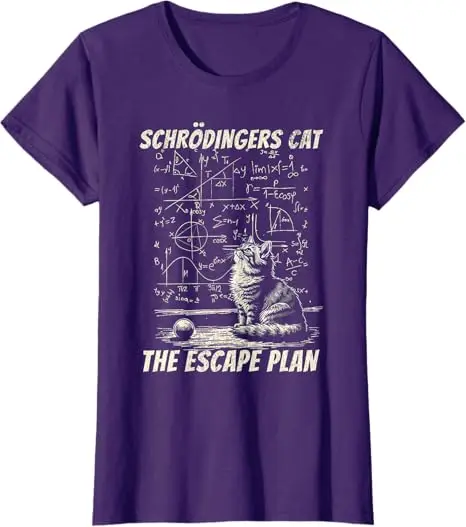Funny Schrödinger's Cat Escape Plan Science Design T-Shirt Cute Intellect Seamlessly Graphic Kitty Saying Tee Novelty Gift Y2k - Image 3