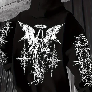 Men's Gothic Punk 3D Print Hoodies Street Style Hooded Sweatshirts Pullover Autumn/Winter Loose Casual Fitness Outdoor Tracksuit