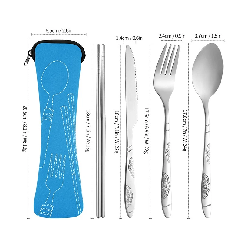 5Pcs Set Portable Cutlery Camping Fork Spoon Knifes Travel Cutlery Set Cutlery set portable Outdoor Tableware with Bag DCS003