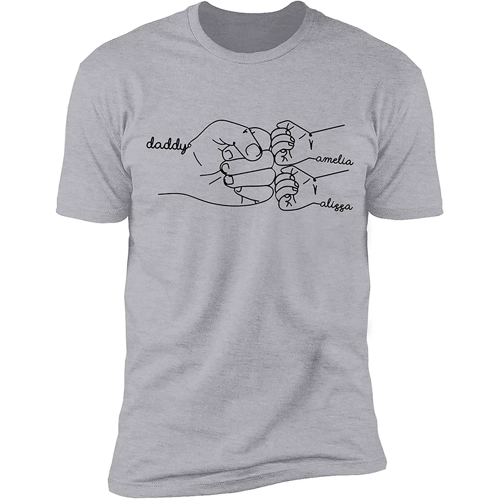 Hand Drawn Daddy Child Fist Bump Fathers Day Shirt Custom Dad Shirt Personalized Tshirt Grandpa Graphic Funny Cute T-Shirt - Image 2
