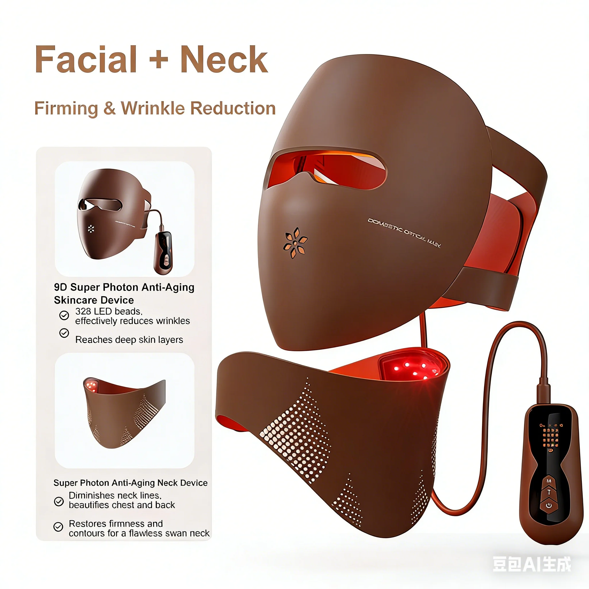 3D Led Face Beauty Machine Photon Facial Neck Skin Tighten Rejuvenation Facial Neck Mask Whitening Remove Neck Wrinkles 4 Modes - Image 2