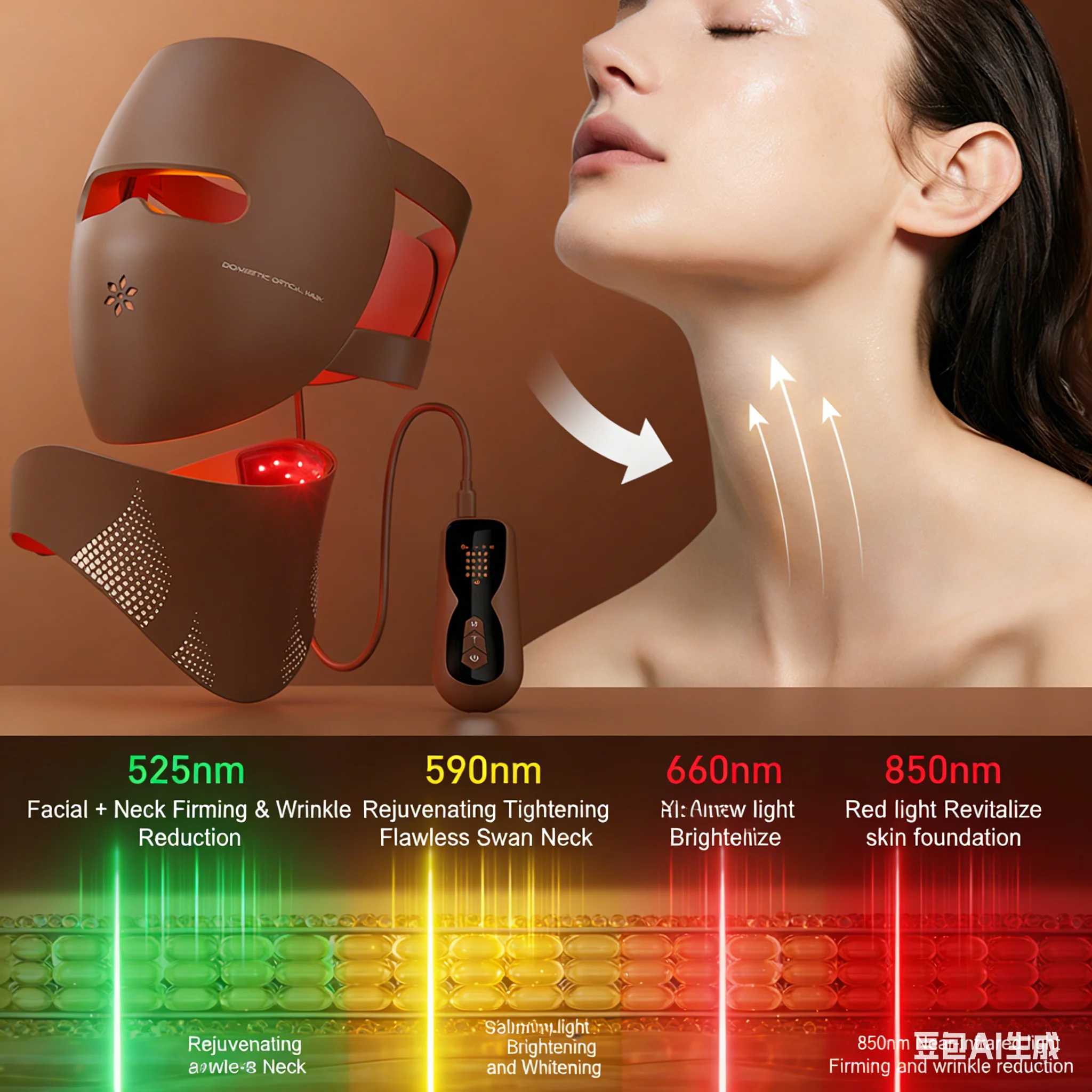 3D Led Face Beauty Machine Photon Facial Neck Skin Tighten Rejuvenation Facial Neck Mask Whitening Remove Neck Wrinkles 4 Modes