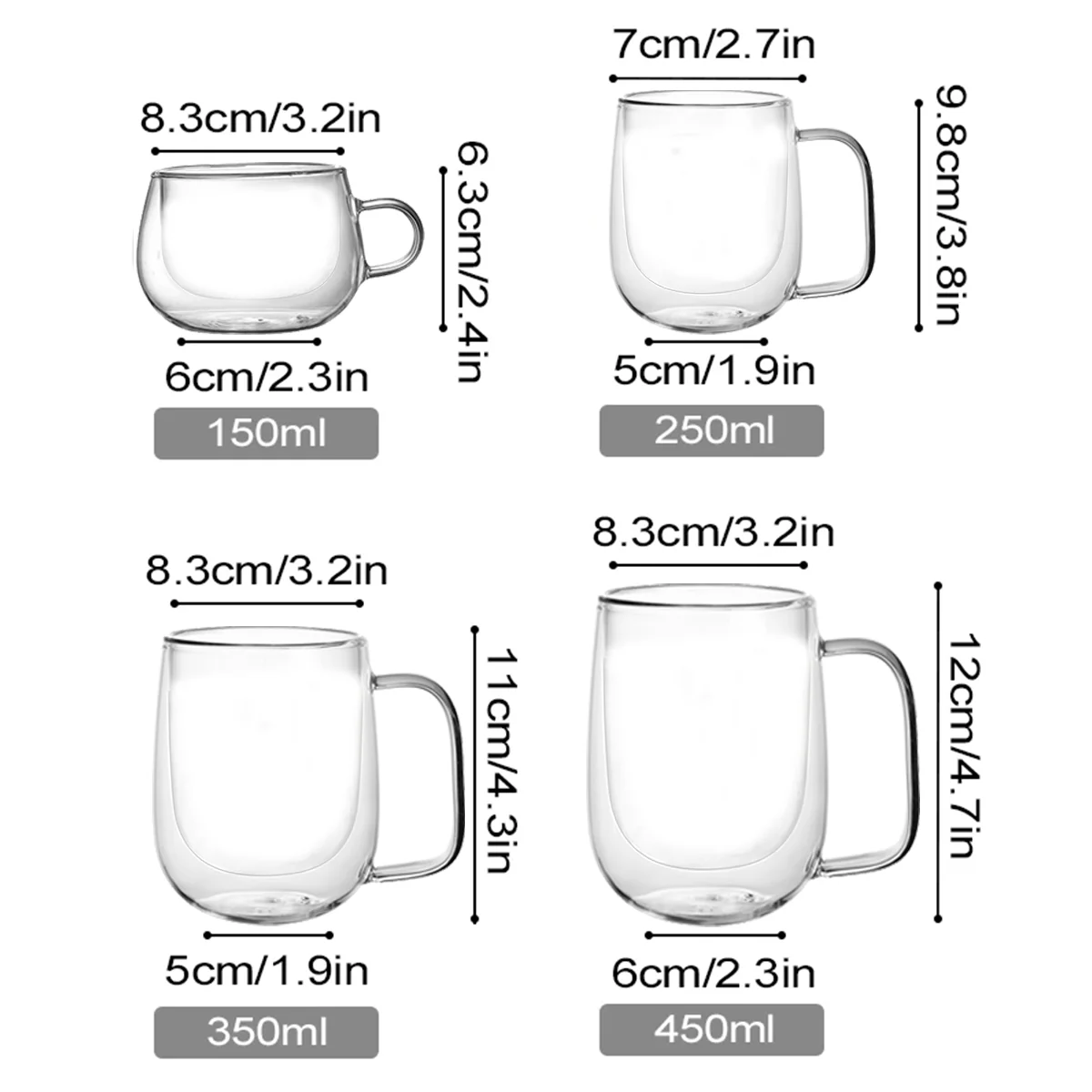 Double Wall High Borosilicate Glass Mug Heat Resistant Handle Coffee Milk Juice Water Cup Bar Drinkware Coffeeware Lover Gift - Image 6