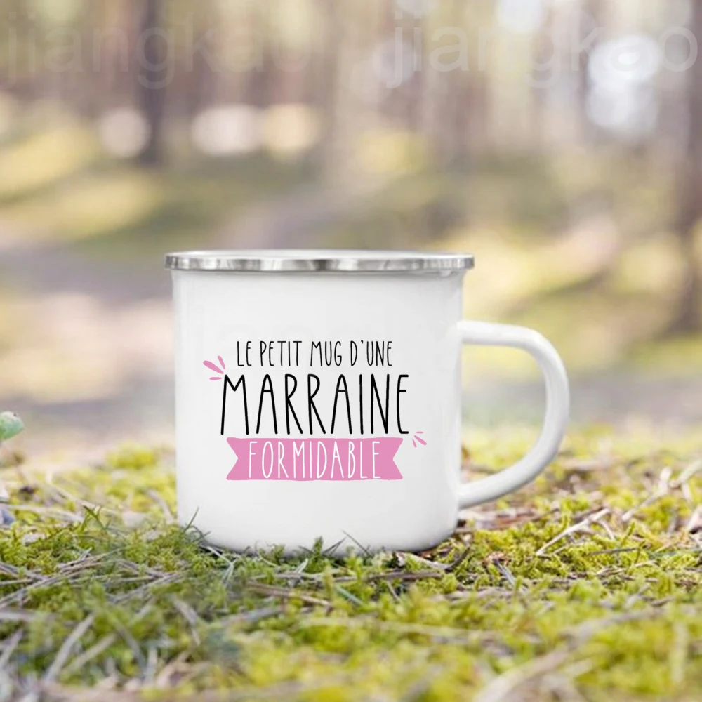 French Marraine Parrain Print Enamel Coffee Mug Drinks Milk Cup Camping Mugs Best Birthday Holiday Gift for Godmother Godfather - Image 4