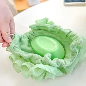 2-In-1 Bath Loofah Towel & Soap Pouch - Soft Exfoliating Mesh Sponge, Reusable Shower Skin Care Accessory