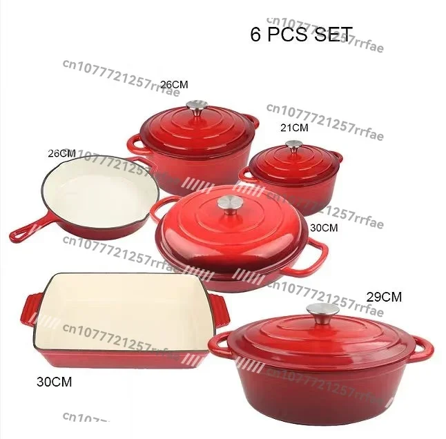 7-Piece Kitchen Enamel Dutch Oven Cast Iron Cookware Casserole Soup & Stock Pots & Pans Set - Image 3