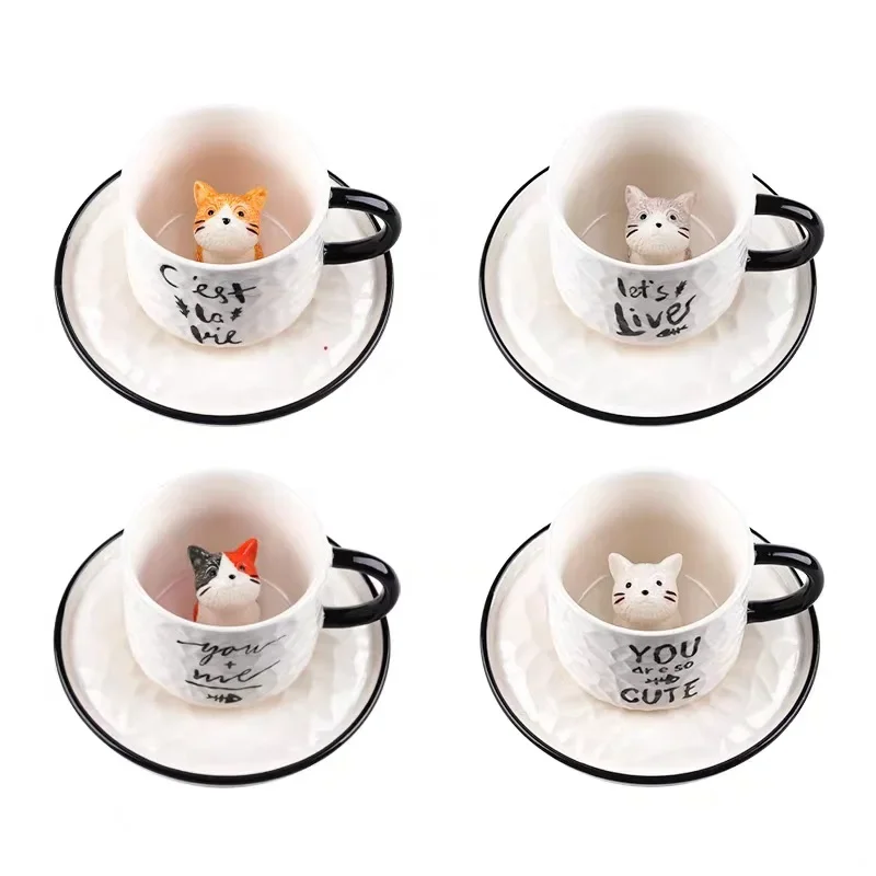 Cute kitten Ceramic cat Claw Cup Cup Bottom Animal Water cup cat cup coffee three-dimensional cup