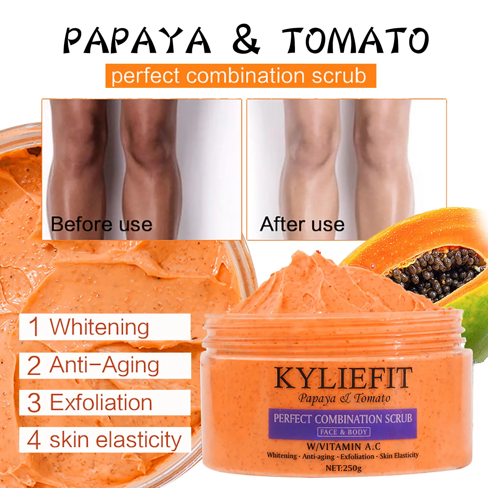 Natural Body Scrub - Moisturizing and Exfoliating Body, Face, Hand, Foot Scrub - Lightening, Fine Lines & Wrinkles, Skin Glowing - Image 3