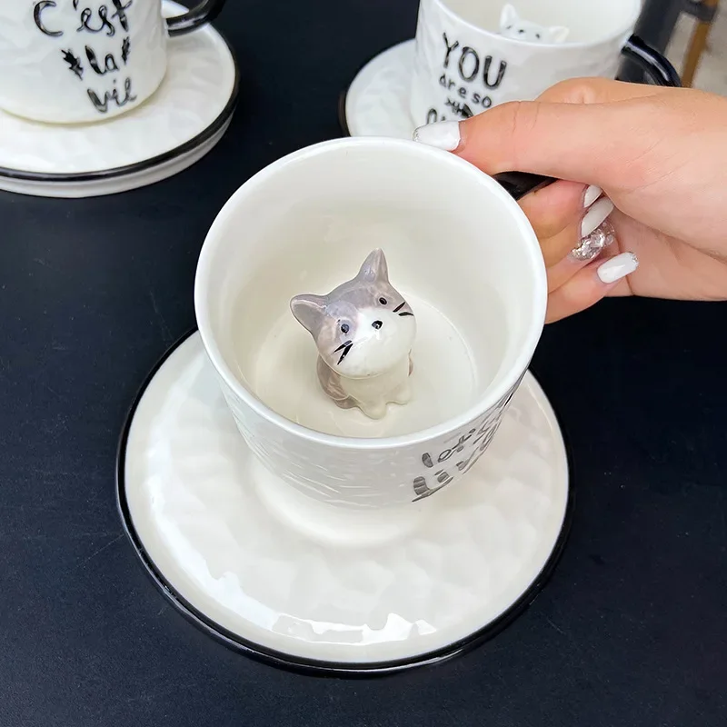 Cute kitten Ceramic cat Claw Cup Cup Bottom Animal Water cup cat cup coffee three-dimensional cup - Image 5