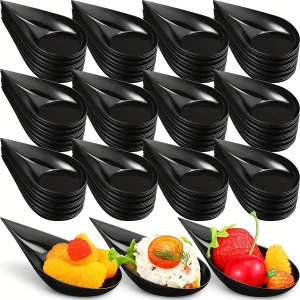 50pcs/set Mini Teardrop Appetizer Plates, Disposable Serving Plates, Small Catering Dessert Tasting Cups, Drop Proof Spoon Set,