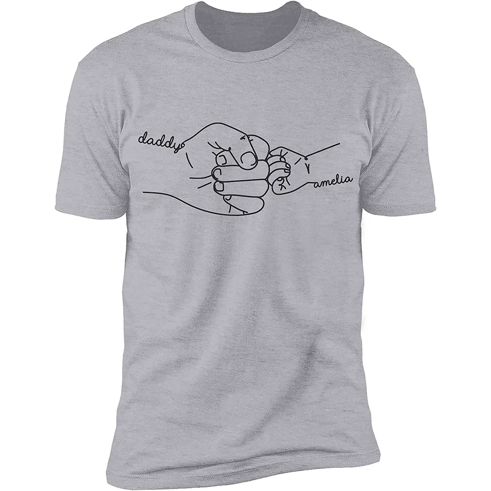 Hand Drawn Daddy Child Fist Bump Fathers Day Shirt Custom Dad Shirt Personalized Tshirt Grandpa Graphic Funny Cute T-Shirt - Image 3