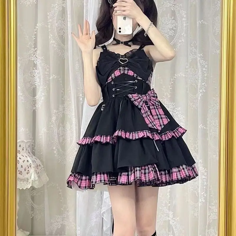 Gothic Sweet Floral Strap Lolita Dress Women Causal Y2k Party Midi Dress Beach Bow Kawaii Clothing One Piece New Dress Punk 2025 - Image 6