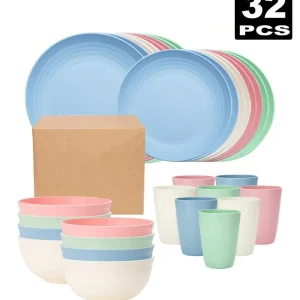 4/16/32pcs Reusable, plastic cutlery set, dinner plate/dessert plate/cereal bowl/cup, for home, birthday party