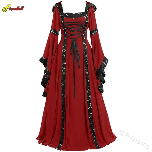 Women Steampunk Medieval Dress Renaissance Gothic Cosplay Costume Hooded Long Dress Women Retro Fancy Clothes Halloween 5XL - Image 2