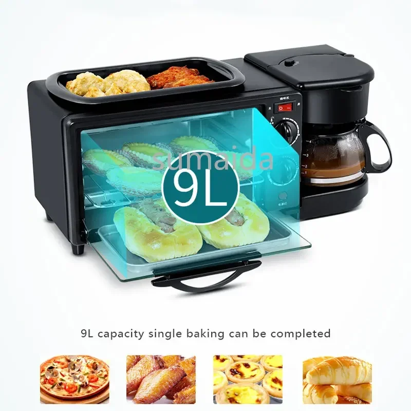 Home Use 3 In 1 Breakfast Makers Multi Function Breakfast Machine with Electric Heater 9L Toaster Oven Coffee Maker Frying Pan - Image 3