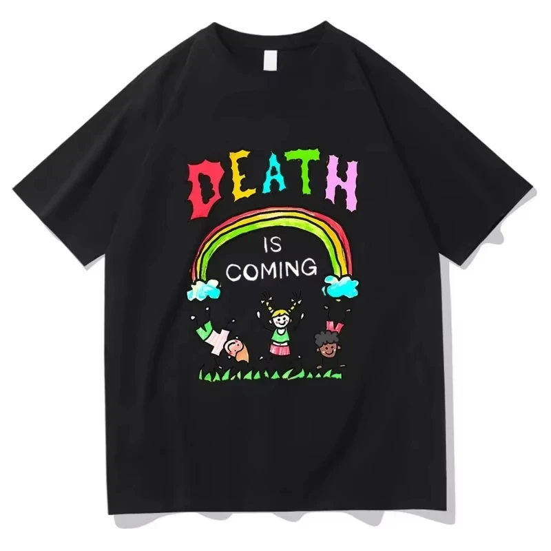 Death Is Coming T Shirt Funny Men Summer Print Clothing Harajuku Vintage Unisex 100% Cotton Graphic T Shirts Classic Clothes - Image 2