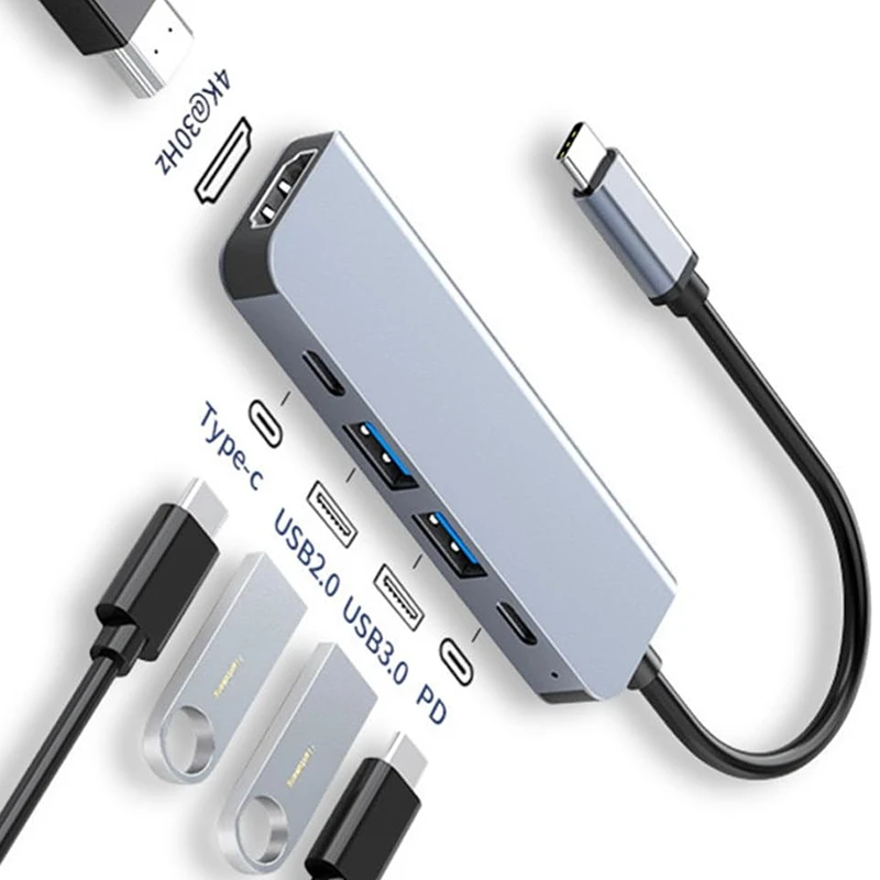 USB C Hub to 4K HDMI-Compatible USB 3.0 2.0 Type C PD Charging Dock for MacBook iPad Samsung S10 Dex TV Mouse Keyboard U Disk