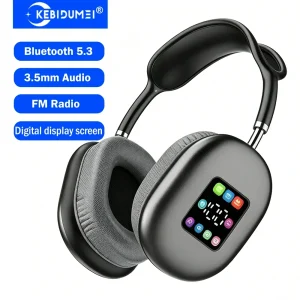 KEBIDUMEI Bluetooth 5.3 Headphones with Color Screen ANC HIFI Stereo Wireless Headsets FM Radio 3.5mm AUX Over Ear Earphones