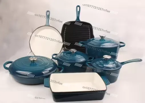 7-Piece Kitchen Enamel Dutch Oven Cast Iron Cookware Casserole Soup & Stock Pots & Pans Set - Image 2