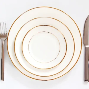 3pcs/lot, 10&8&6 Inch, Real Bone China Dinner Plates, Golden Lined Dishes and Plates Sets, Cake Plate Servies, Porcelain Platter