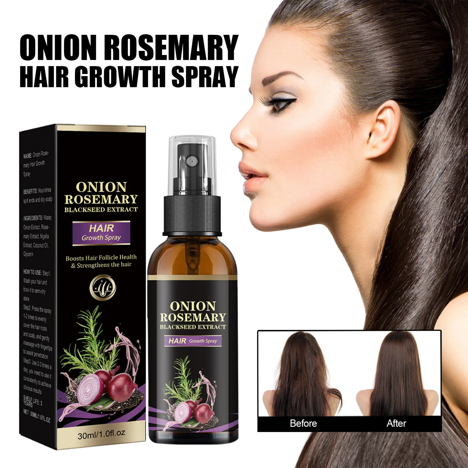 30ml Hair Growth Spray Onion Rosemary Dense Hair Spray Rosemary Essential Oil Hair Nourishing Essential Oil Anti Hair Loss Spray - Image 4