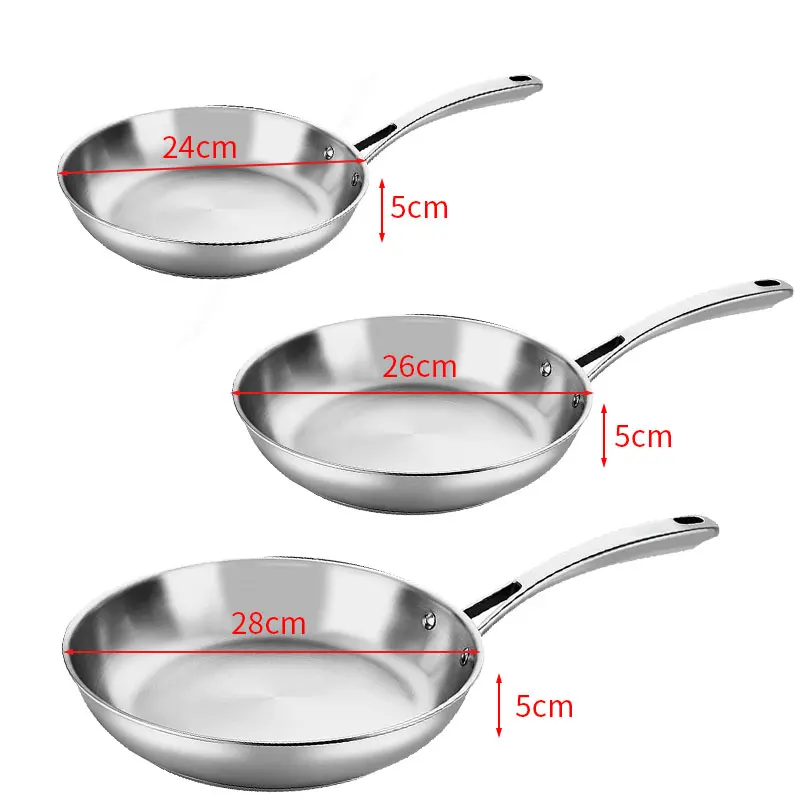 24/26/28cm Stainless Steel Frying Pan Non-coating Kitchen Cooking Pot Steak Egg Frying Pan Skillet Gas Stove Induction Cooker - Image 6
