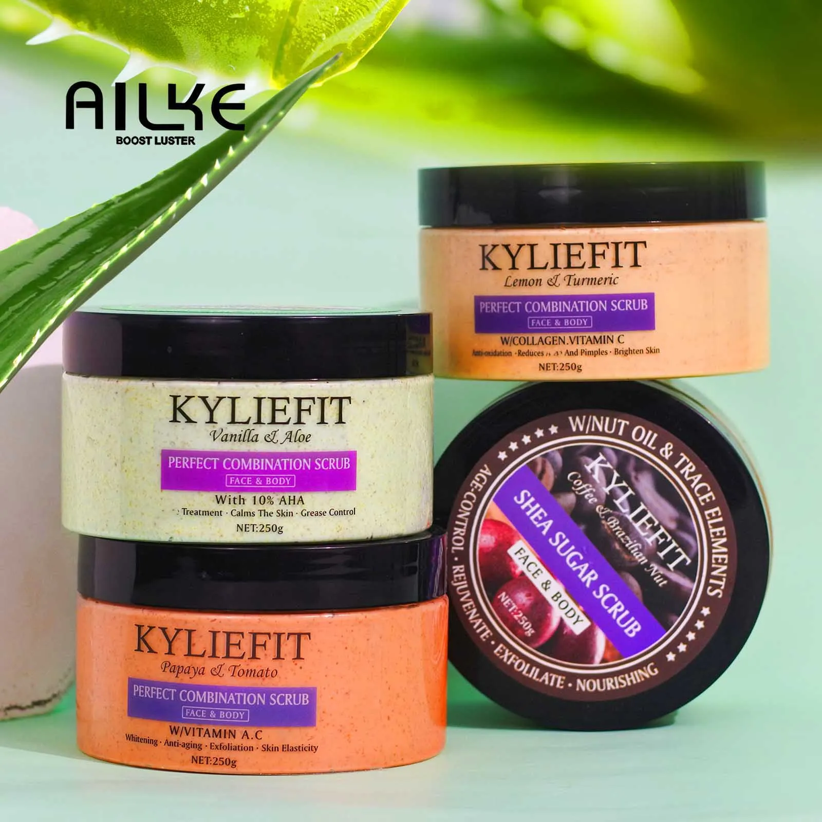 KYLIEFIT Natural Exfoliating Salt Body and Face Scrub, Lightening, Moisturizing, Remove Dark Spots, Acne, Stains, Wrinkles