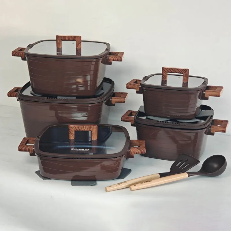 DONNOR 15Pcs Non-stick Square Soup Pot Set Bakelite Handle Stew Pot Frying Pan Stove Universal Cookware Set Milk Cooking Pot Set - Image 6