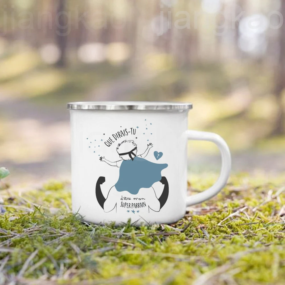 French Marraine Parrain Print Enamel Coffee Mug Drinks Milk Cup Camping Mugs Best Birthday Holiday Gift for Godmother Godfather - Image 5