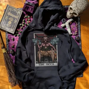 The Devil Tarot Card Baphomet Hoodie Gothic Hoodies Satanic Witch Sweatshirt As Above So Below Sweater Goth Occult Sweaters