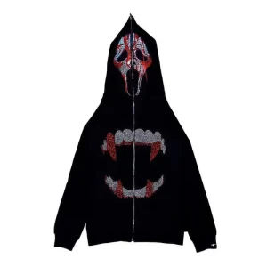 Y2K Rhinestones Zip Up Hoodies Men Gothic Long Sleeve Jackets Hoodies Fashion Streetwear Women Oversize Sweatshirt Men Clothing