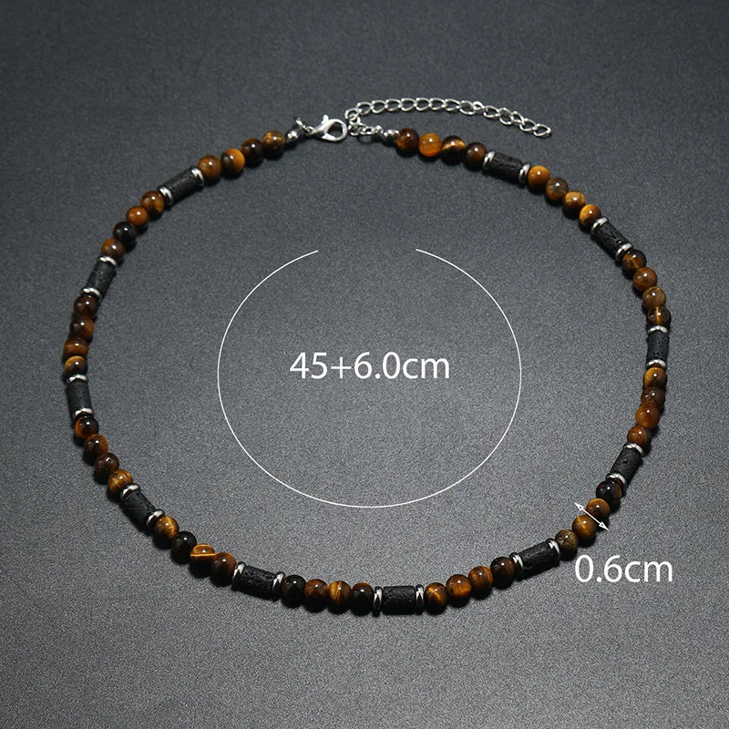 New Bohemian Men's Beaded Necklace Tiger Stone Natural Stone Fashion Trend Design Minimalist Necklace Commemorative Gift - Image 6