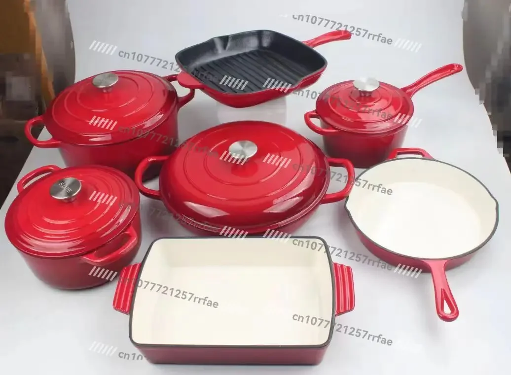 7-Piece Kitchen Enamel Dutch Oven Cast Iron Cookware Casserole Soup & Stock Pots & Pans Set - Image 4