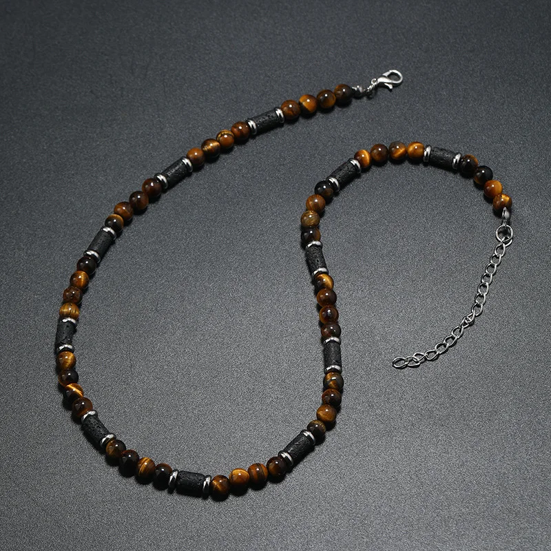 New Bohemian Men's Beaded Necklace Tiger Stone Natural Stone Fashion Trend Design Minimalist Necklace Commemorative Gift - Image 2