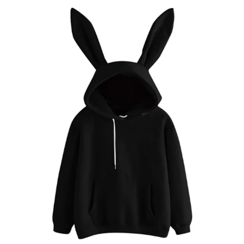 2025 autumn and winter new women's clothing Harajuku Wei hooded rabbit hoodie solid color loose casual women's top women's coat - Image 4