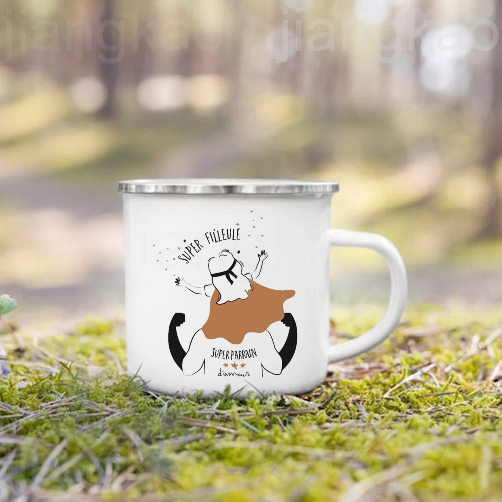 French Marraine Parrain Print Enamel Coffee Mug Drinks Milk Cup Camping Mugs Best Birthday Holiday Gift for Godmother Godfather - Image 6