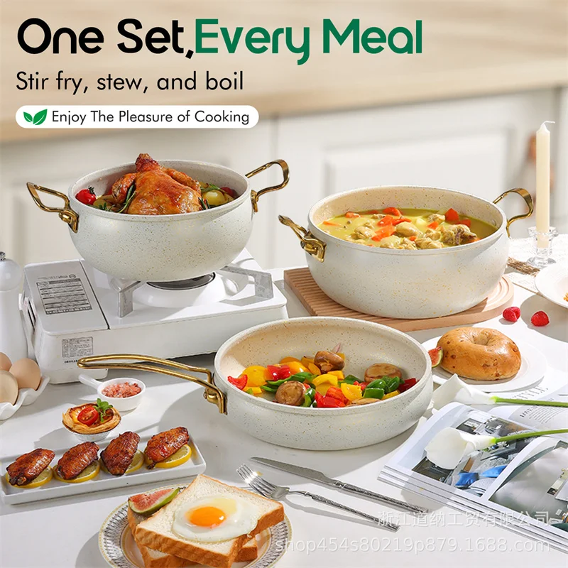 DONNOR 11/24Pcs Cookware Set Kitchen Nonstick Frying Pan Soup Pot Stew Pots with Glass Lid Kitchen Cooking Pot For Induction - Image 2