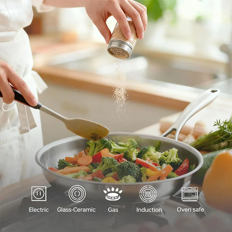 24/26/28cm Stainless Steel Frying Pan Non-coating Kitchen Cooking Pot Steak Egg Frying Pan Skillet Gas Stove Induction Cooker - Image 2