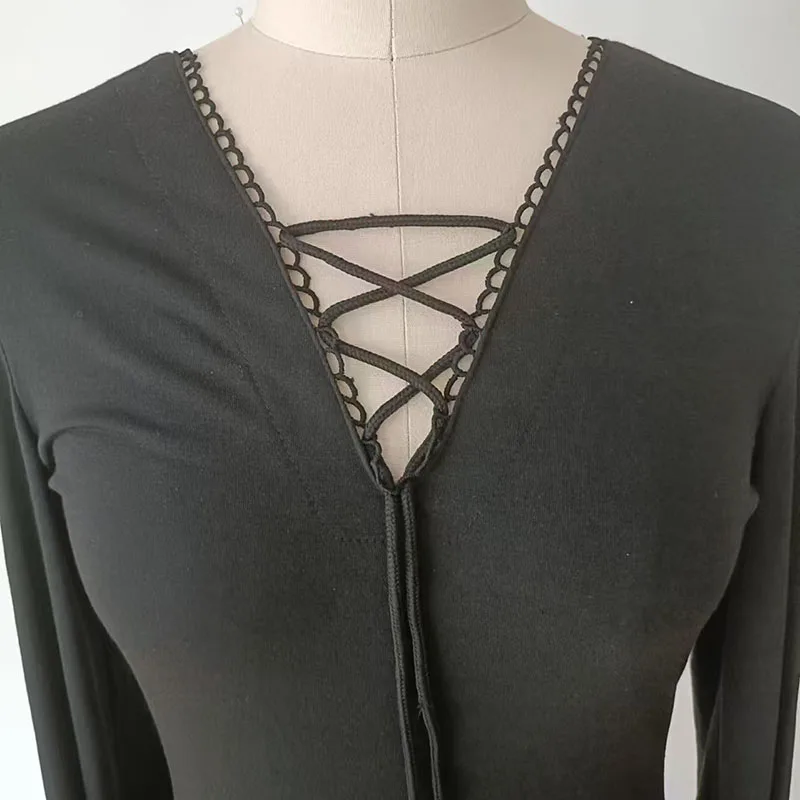 Gothic Grunge Punk Mini Dress for Women Fashion Batwing Long Sleeve Slim V-Neck Lace-Up Dresses Y2K Harajuku Party Bodycon Dress - Image 5