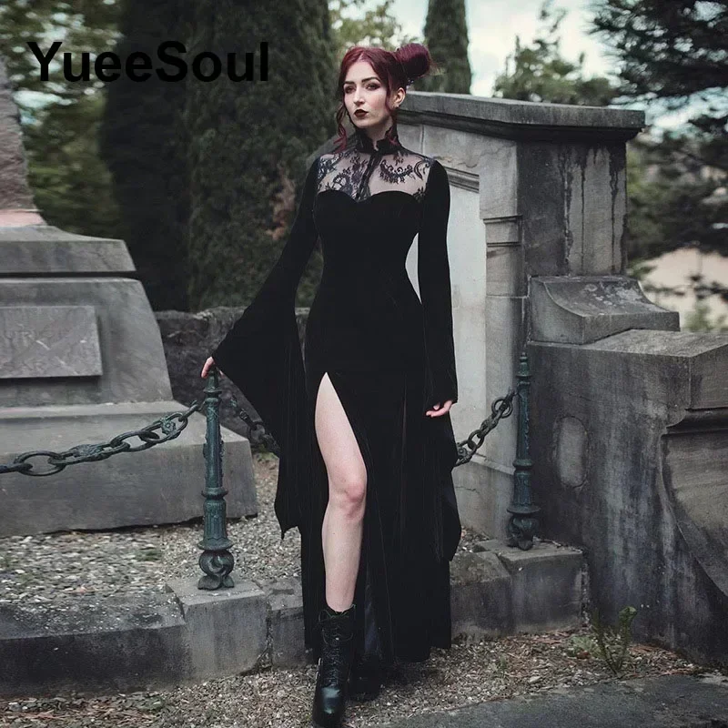 Halloween Gothic Grunge Punk Women Dress Long Sleeve Lace Slim Black Dresses 2026 New Y2K Harajuku Lolita Fairy Core Party Dress - Image 2