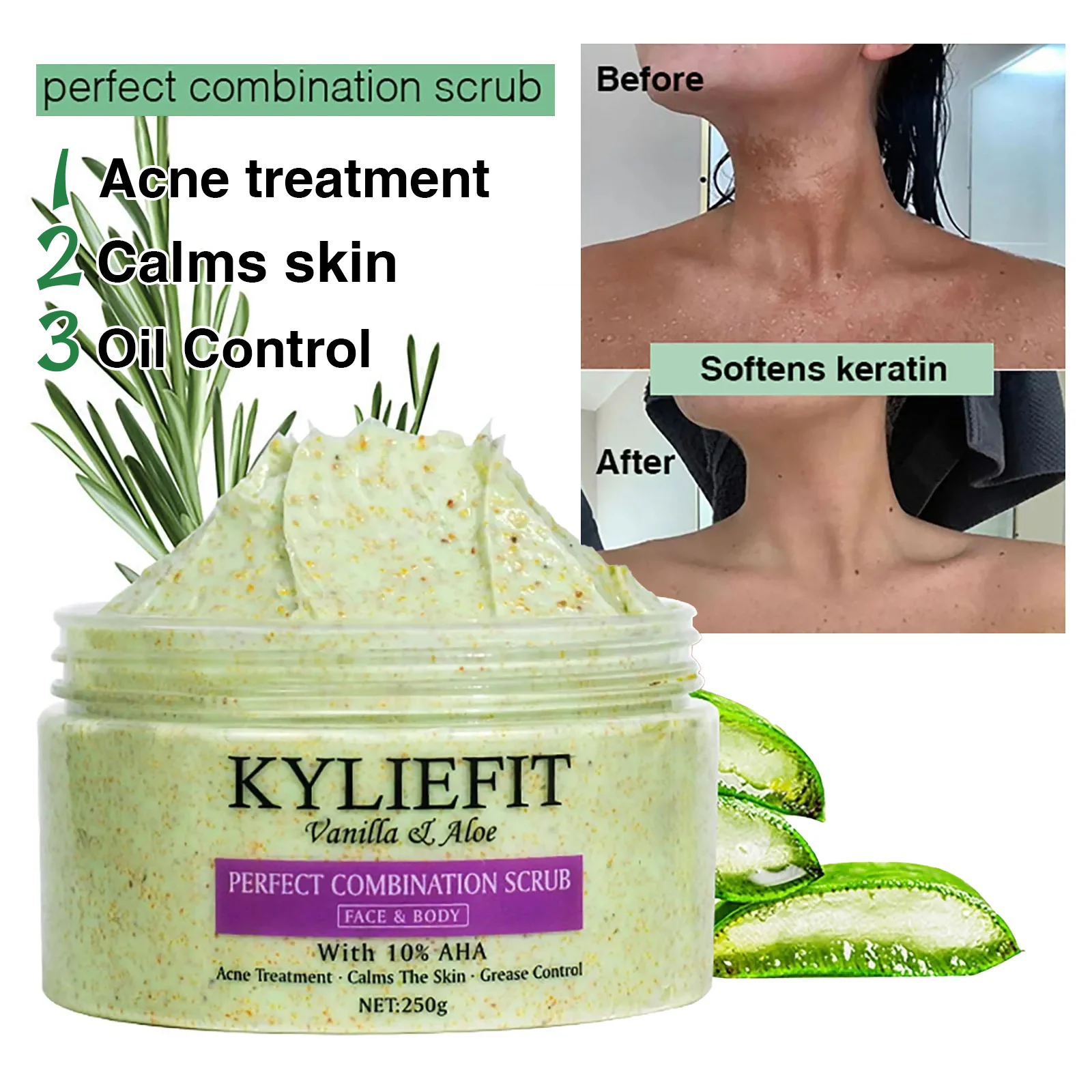Natural Body Scrub - Moisturizing and Exfoliating Body, Face, Hand, Foot Scrub - Lightening, Fine Lines & Wrinkles, Skin Glowing - Image 2