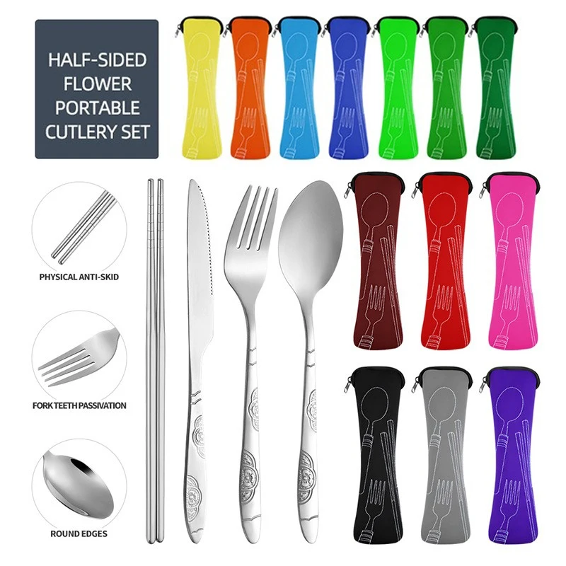 5Pcs Set Portable Cutlery Camping Fork Spoon Knifes Travel Cutlery Set Cutlery set portable Outdoor Tableware with Bag DCS003 - Image 2