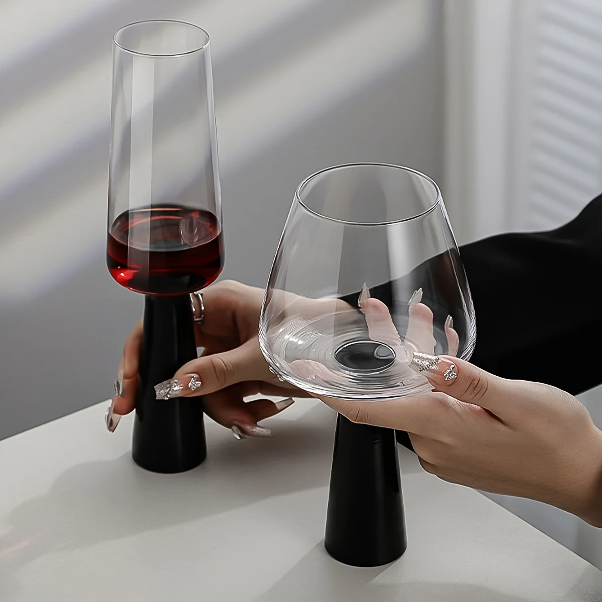Retro Black Pillar Glass Simple Cool Round Glass Cups Creative Handmade Glass Wine Glasses Champagne Mojito Cocktail Cups Gifts - Image 2